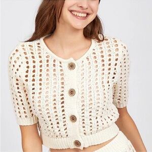 525 America Adele Open Stitch Cropped Cardigan